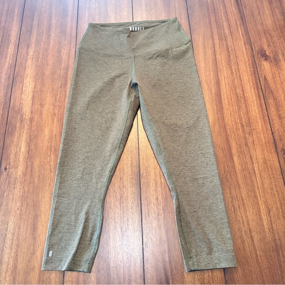 NOBULL Women’s High Waist Capri Leggings Olive Space Dye Sz Small 20” Inseam
